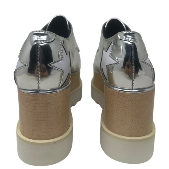 Stella McCartney Elyse Metallic Mirrored Silver Star Patches Vegan Platforms 6 - Picture 4 of 13